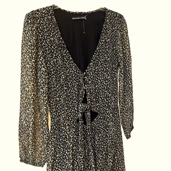 NWT Abercrombie & Fitch asymmetric Ruffle Midi  tiered Whimsygoth Floral Dress S - Picture 4 of 10